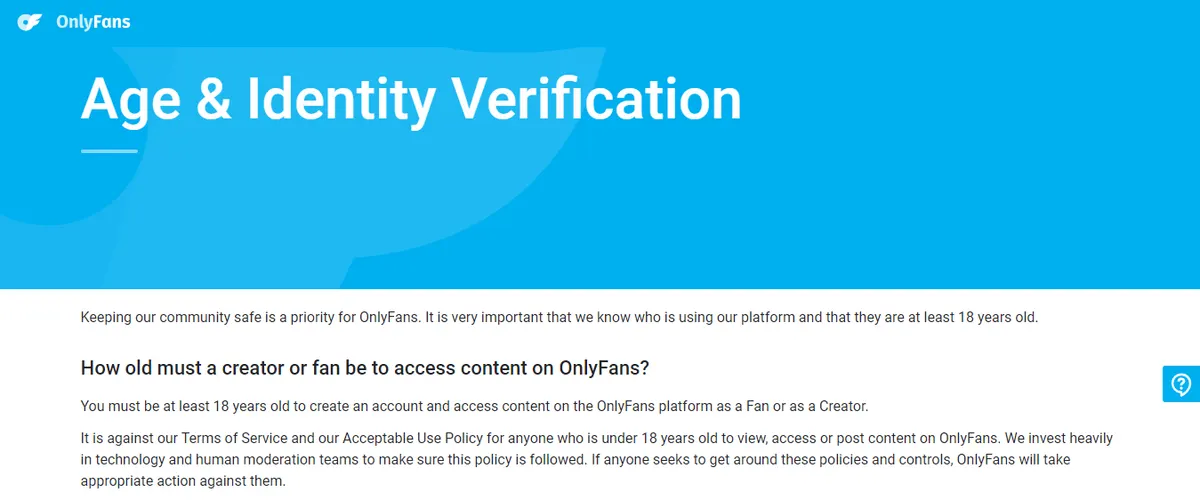 OnlyFans Age and Identity Verification requirements - Must be 18+ years old